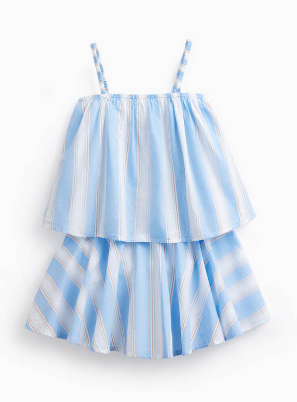 Blue Stripe Print Poplin Vest & Skirt Set 10 years